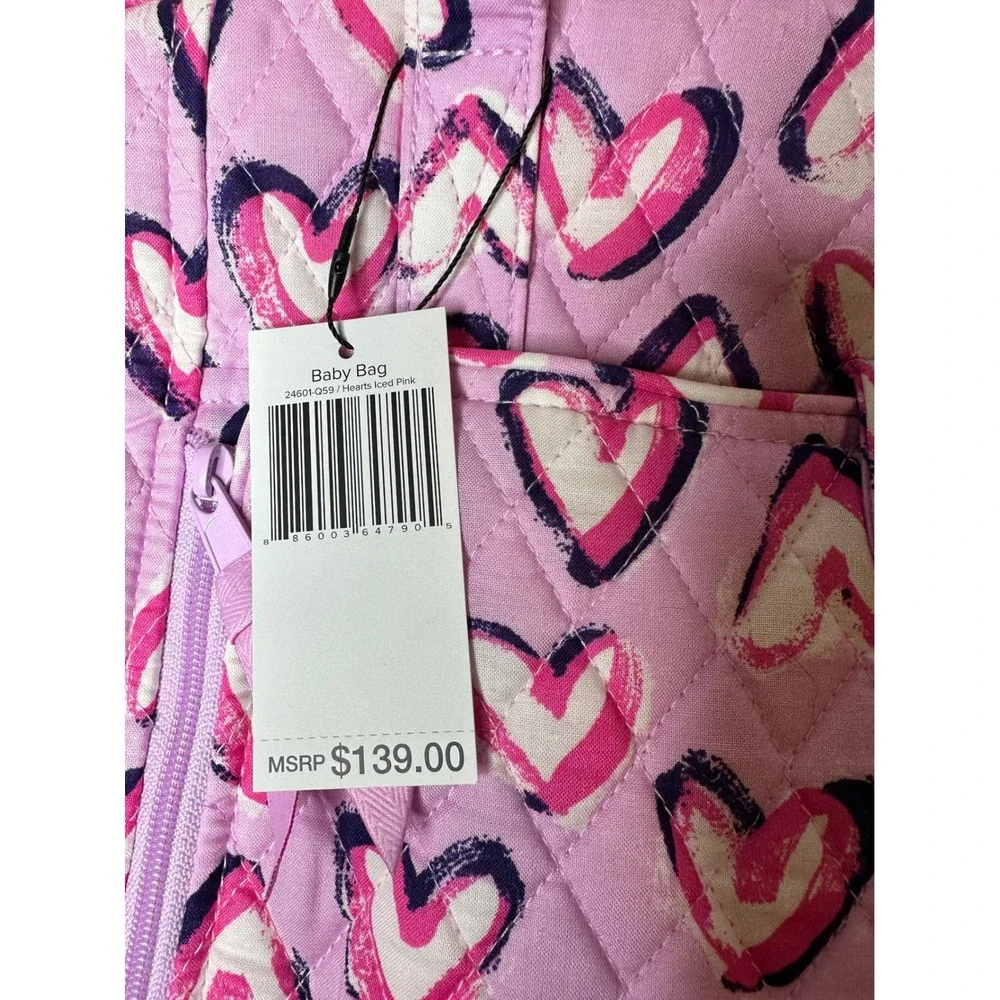 NWT Vera Bradley Baby Bag Quilted Cotton Diaper Bag Lavender Pink Painted Hearts